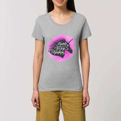 t-shirt licorne never stop dreaming gris coton bio