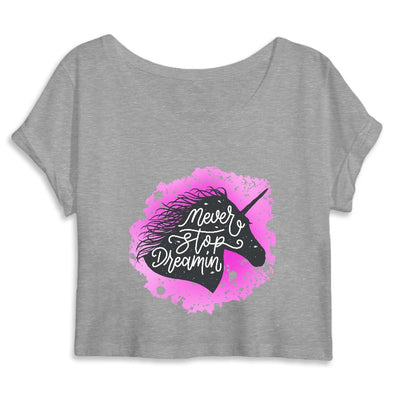 Crop top licorne never stop dreaming gris coton bio 