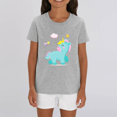 tee shirt enfant gris licorne bleue coton bio