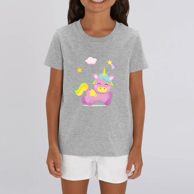 T-shirt Enfant gris Licorne fuchsia coton bio