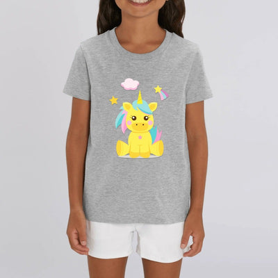 tee shirt enfant gris licorne jaune coton bio 