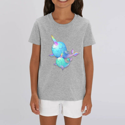 t-shirt licorne enfant gris licorne de mer et bébé coton bio