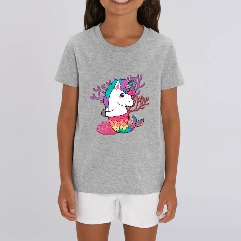 T-shirt Fille M&Co Gris 7-8 Ans Coton - Manches Longues Col Rond - Licornes