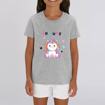 t-shirt licorne enfant gris so cute coton bio