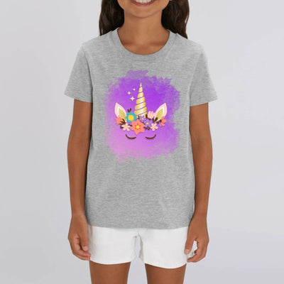t-shirt licorne enfant gris couronne fleurie coton bio 