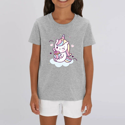 t-shirt licorne enfant gris caticorn cake coton bio