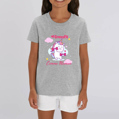t-shirt licorne enfant gris j'aime le crossfit comme maman