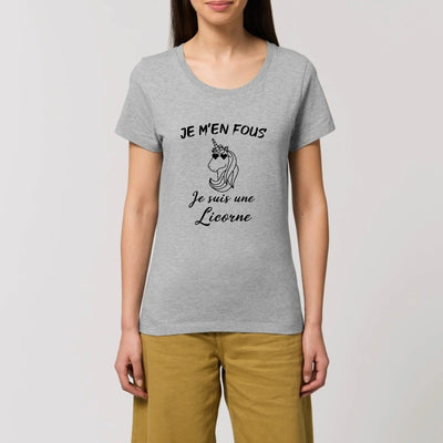 t shirt licorne femme gris je m'en fous je suis une licorne