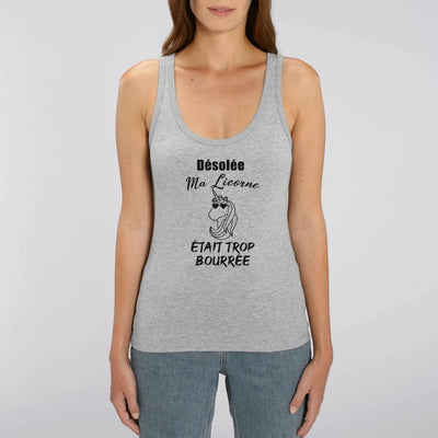 Débardeur licorne femme gris ma licorne était trop bourrée