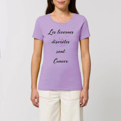T-shirt licornes discrètes sont Cancer lavande coton bio 