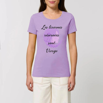 T-shirt licornes réservées Vierge lavande XS S M L XL coton bio