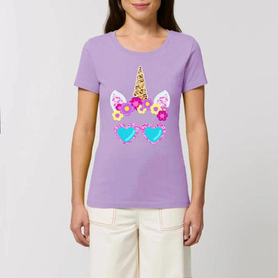 T-shirt licorne lunettes de soleil lavande coton bio 
