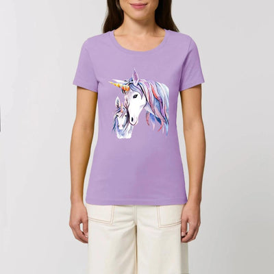 T-shirt licorne mère fille femme lavande coton bio 