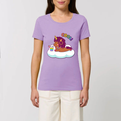 t-shirt licorne cool curly femme lavande coton bio