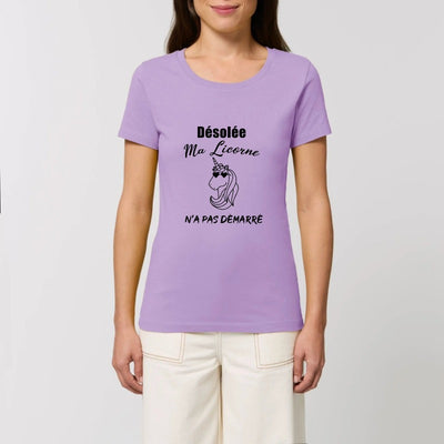t shirt licorne femme lavande  ma licorne n'a pas démarré
