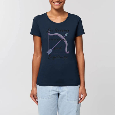 T-shirt licornes curieuses sont Sagittaire marine coton bio 