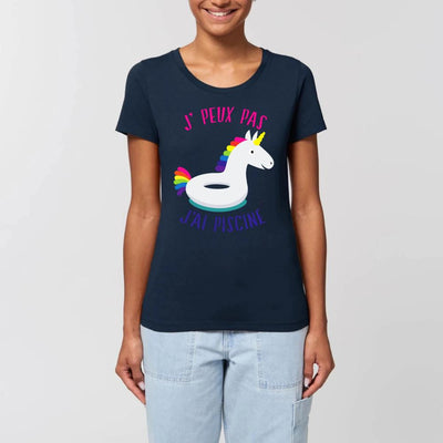 T-shirt licorne j'peux pas j'ai piscine marine coton bio 