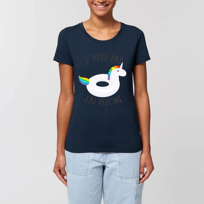 T-shirt licorne j'peux j'ai piscine marine coton bio 