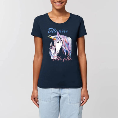 T-shirt licorne telle mère telle fille marine coton bio 