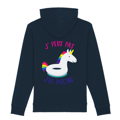 Sweat licorne j'peux pas j'ai piscine impression dos coton bio noir
