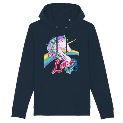 sweat hoodie licorne love marine coton bio 