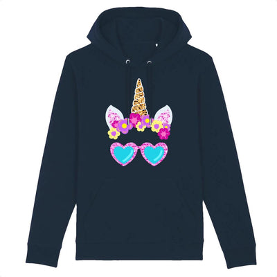 sweat hoodie licorne lunettes de soleil marine coton bio 
