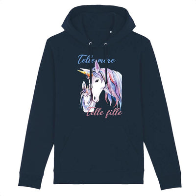 sweat hoodie licorne telle mère telle fille marine coton bio 
