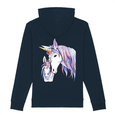 Hoodie licorne mère fille marine coton bio de dos