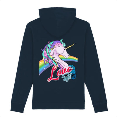 Hoodie licorne love femme marine coton bio dos