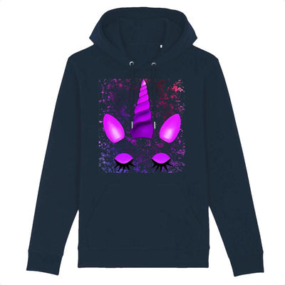 sweat hoodie licorne endormie blanc marine coton bio