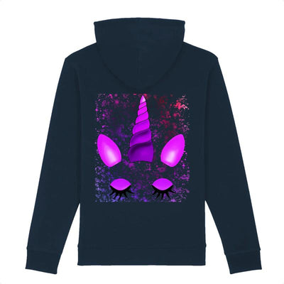sweat hoodie licorne endormie dos marine coton bio 