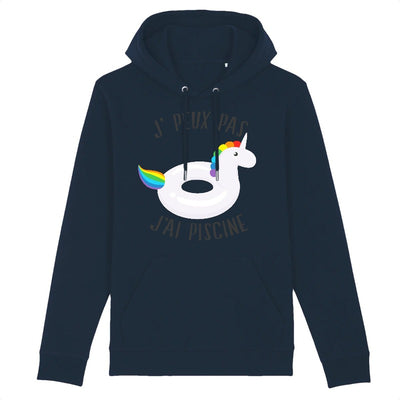 sweat hoodie licorne j'peux pas j'ai piscine marine coton bio