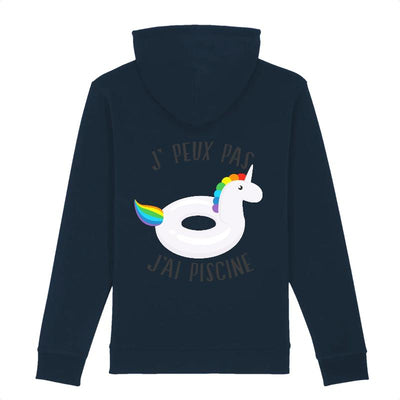 Hoodie licorne je peux pas piscine marine coton bio