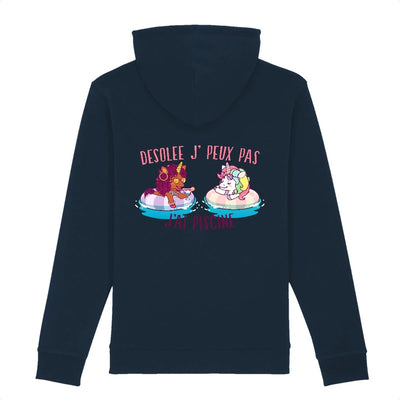 Hoodie licorne désolée j'ai piscine marine coton bio dos