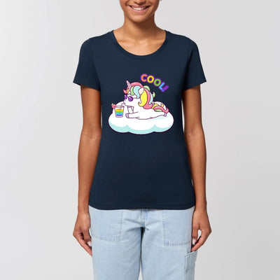t-shirt licorne cool femme marine coton bio