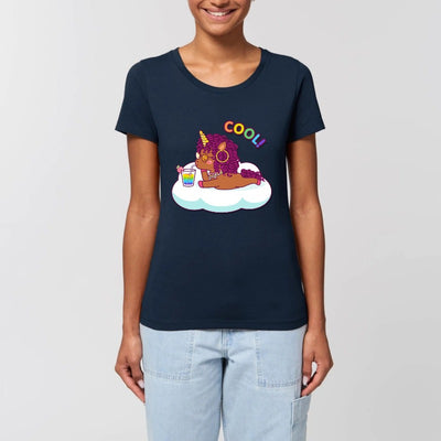 t-shirt licorne cool curly femme marine coton bio