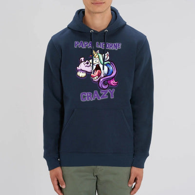 sweat hoodie papa licorne crazy marine coton bio