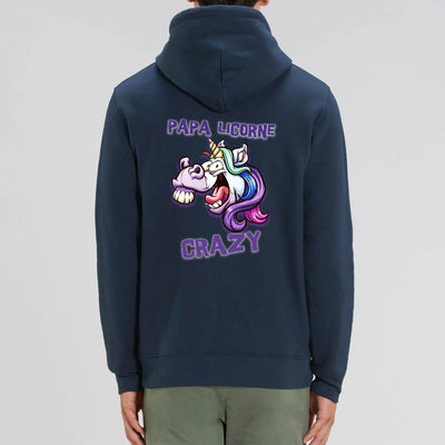 sweat hoodie papa licorne crazy marine coton bio dos