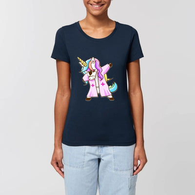 T-shirt licorne infirmière qui dab marine coton bio