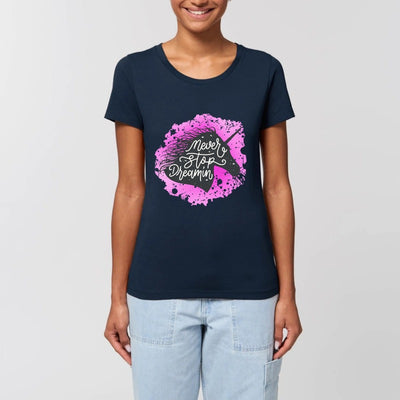t-shirt licorne never stop dreaming marine coton bio