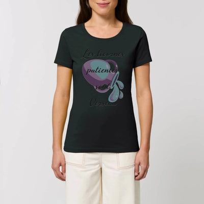 T-shirt licornes patientes Verseau XS S M L XL noir coton bio