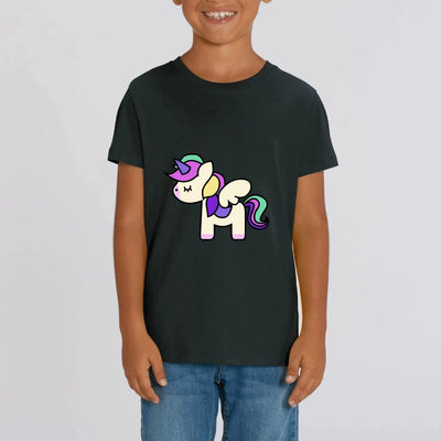 T-shirt licorne cute enfant noir coton bio 