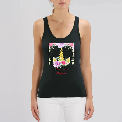 Débardeur Licorne Magical Décor Fleuri noir coton bio 