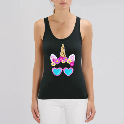 Débardeur Licorne Lunettes de soleil noir coton bio 