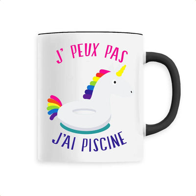 Mug licorne j'peux pas j'ai piscine noir