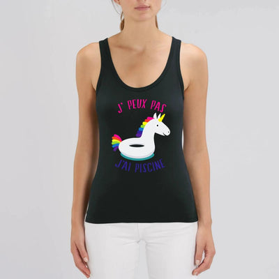 Débardeur licorne j'peux pas j'ai piscine noir coton bio 