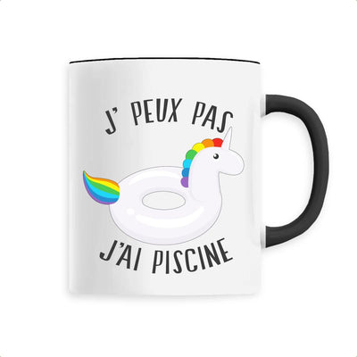 Mug licorne j'peux pas j'ai piscine noir