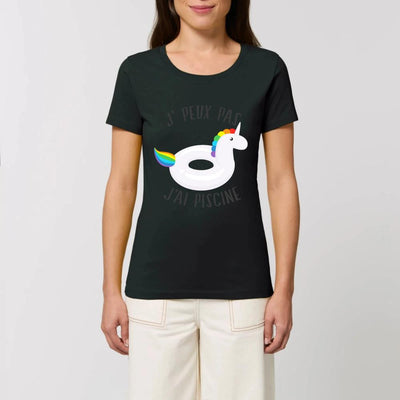 T-shirt licorne j'peux j'ai piscine noir coton bio 
