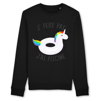 Sweat licorne j'peux pas j'ai piscine noir coton bio 