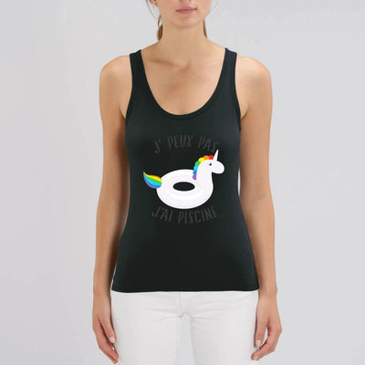 Débardeur licorne j'peux pas j'ai piscine noir coton bio